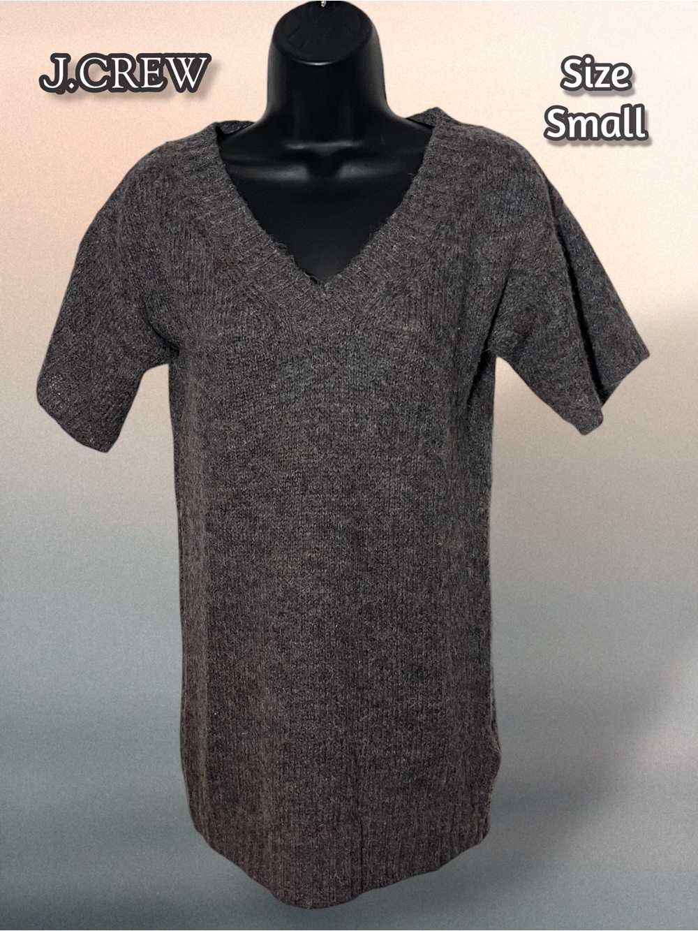 J. CREW V-Neck September Sweater Marled Gray Tunic Size Small Women's Wool Mohai